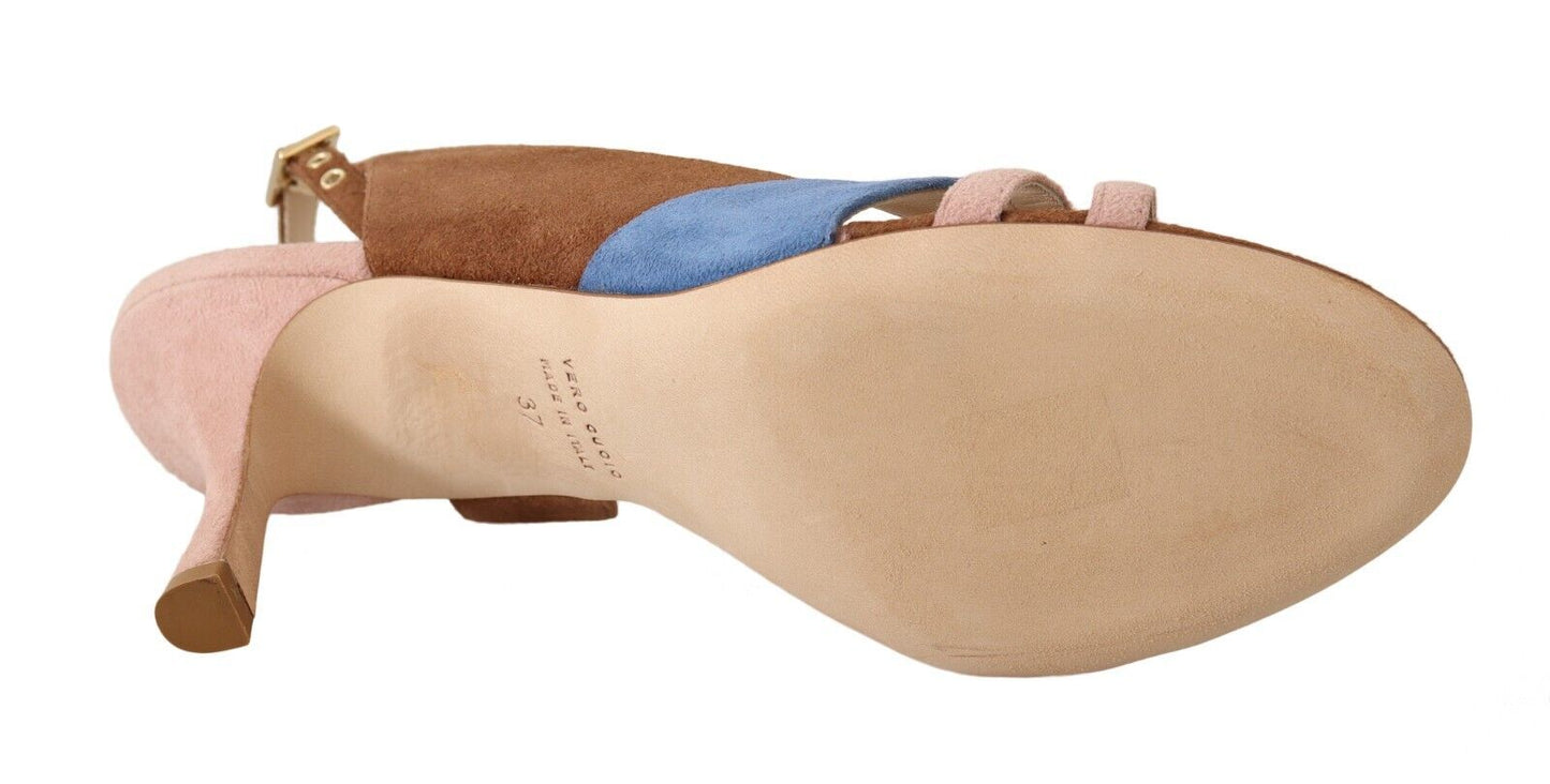 GIA Couture Slingback-Sandaletten aus Veloursleder in Multicolor