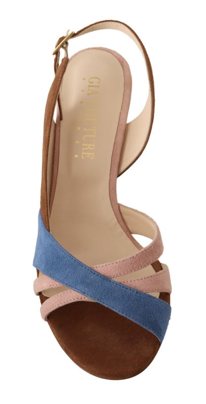 GIA Couture Slingback-Sandaletten aus Veloursleder in Multicolor
