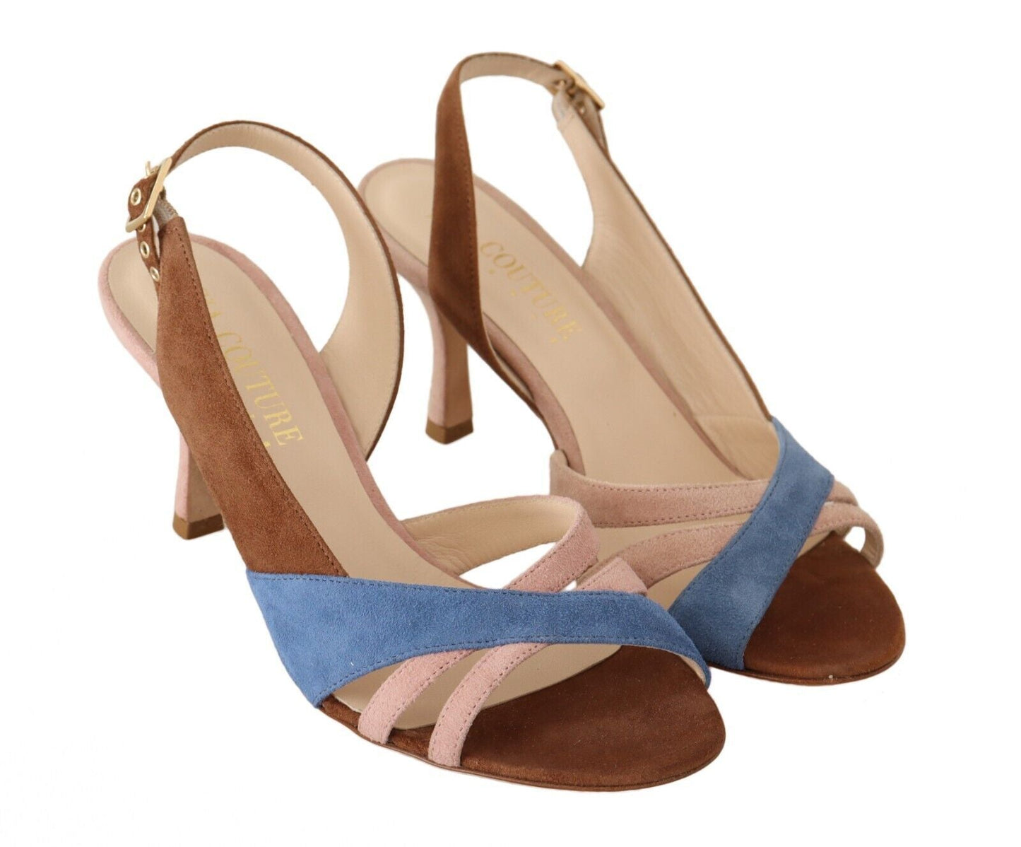 GIA Couture Slingback-Sandaletten aus Veloursleder in Multicolor