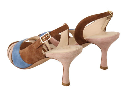 GIA Couture Slingback-Sandaletten aus Veloursleder in Multicolor