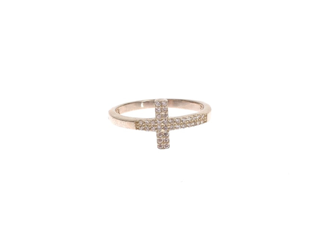 Nialaya Damen Ring aus Silber mit klarem CZ-Kreuz