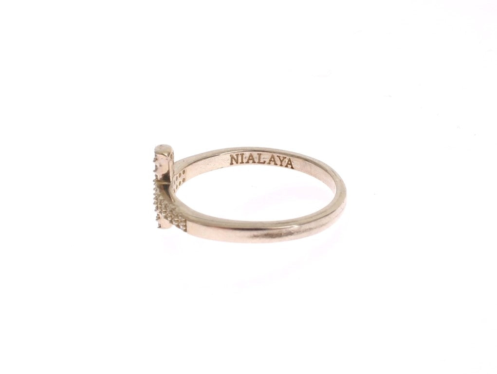 Nialaya Damen Ring aus Silber mit klarem CZ-Kreuz