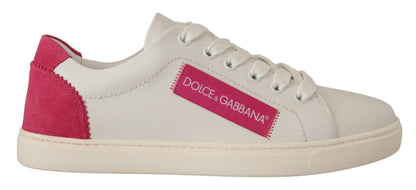 Dolce & Gabbana Low-Top Sneaker aus Leder in Weiß und Pink