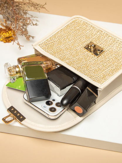 Perlenbesetzte Strohhandtasche Damen