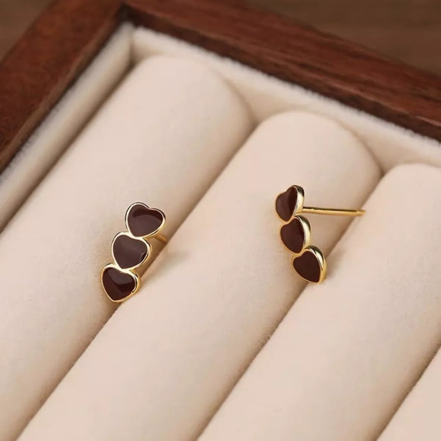 Damen Ohrstecker Dreifaches Herz Goldfarben Schmuck