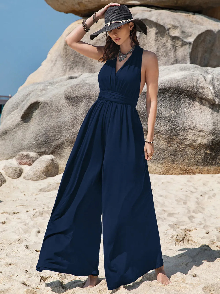 Damen Jumpsuit mit Wickelausschnitt und weitem Bein
