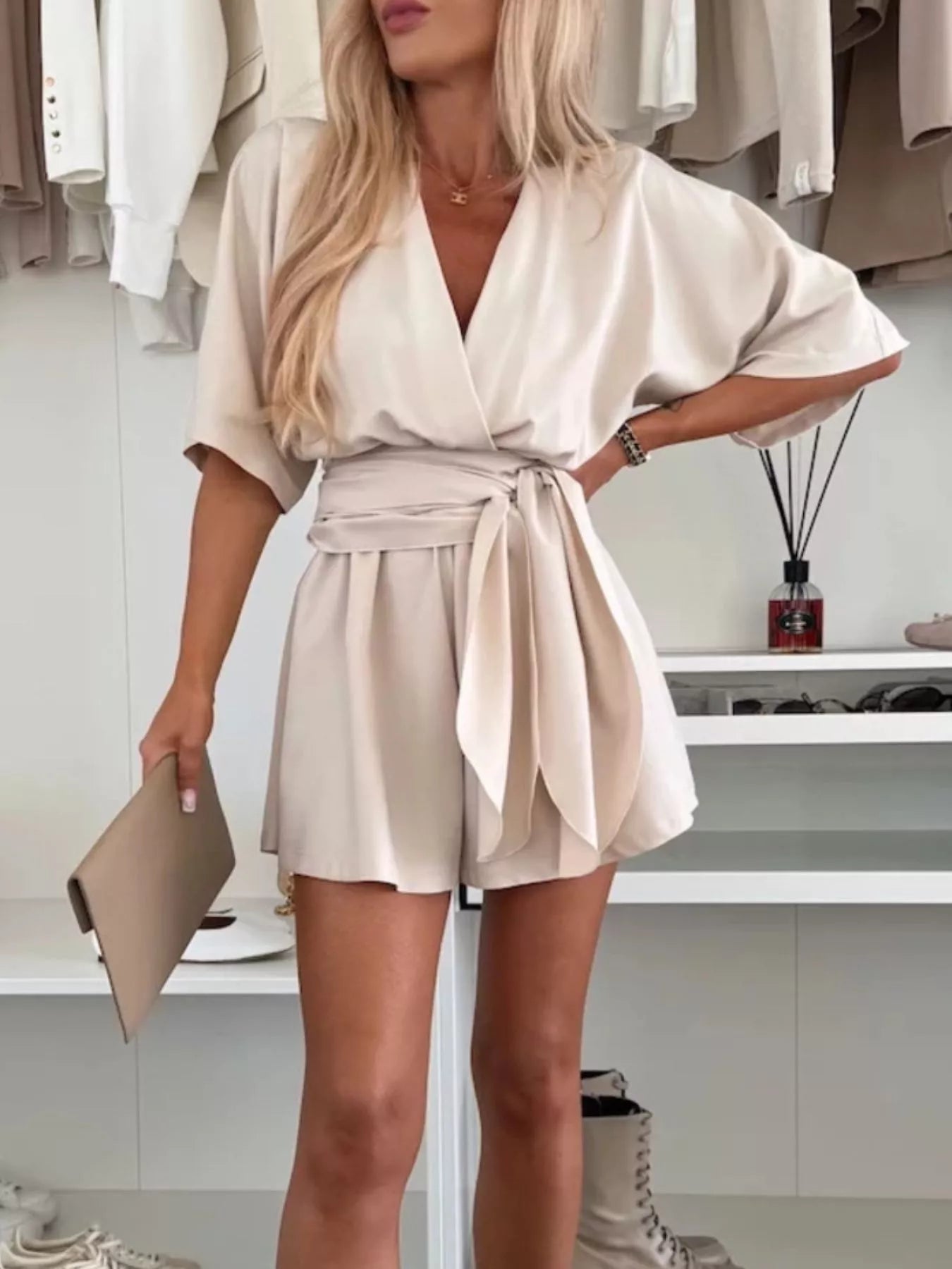 Damen Wickel-Jumpsuit mit Bindegürtel