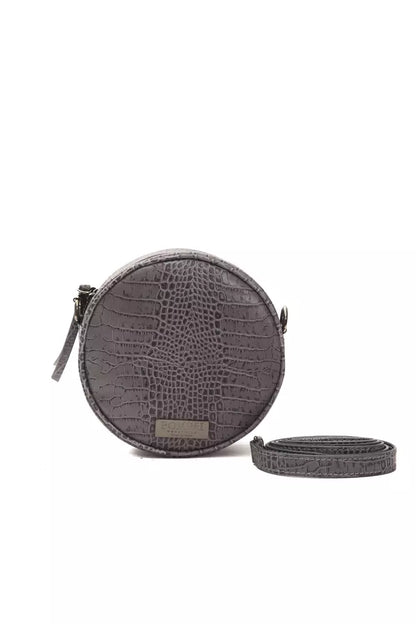Pompei Donatella Kleine Oval Crossbody Tasche aus Leder in Grau mit Kroko-Prägung