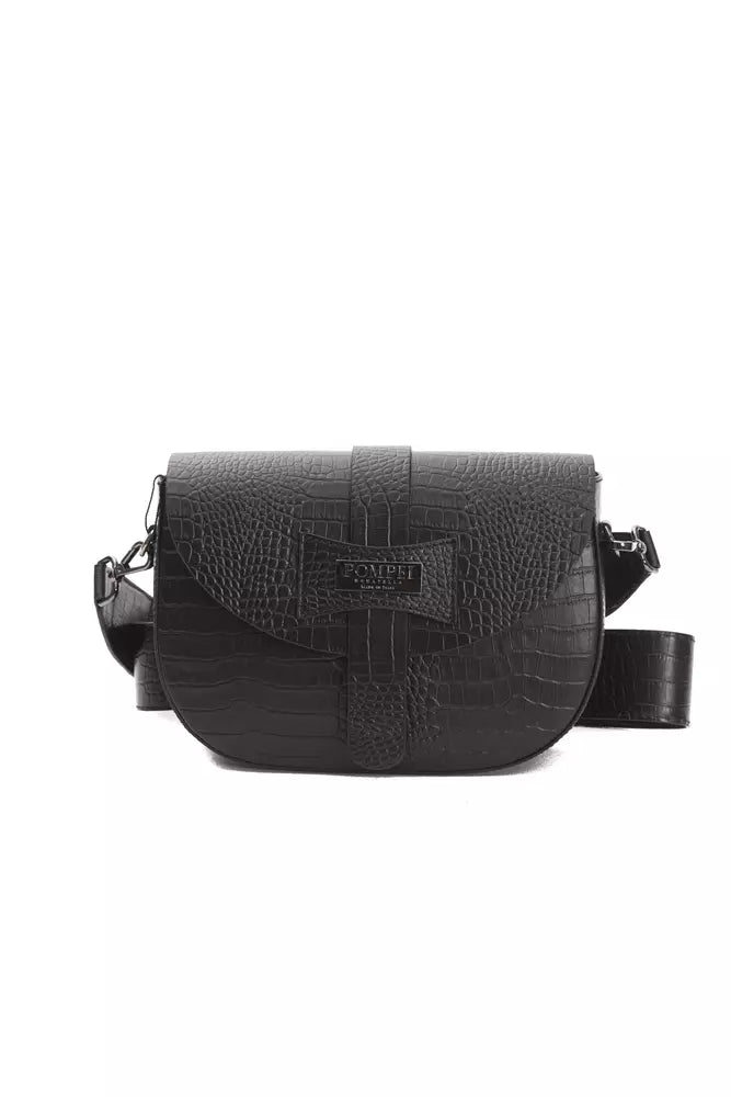 Pompei Donatella Crossbody Tasche aus Leder in Schwarz mit Kroko-Prägung