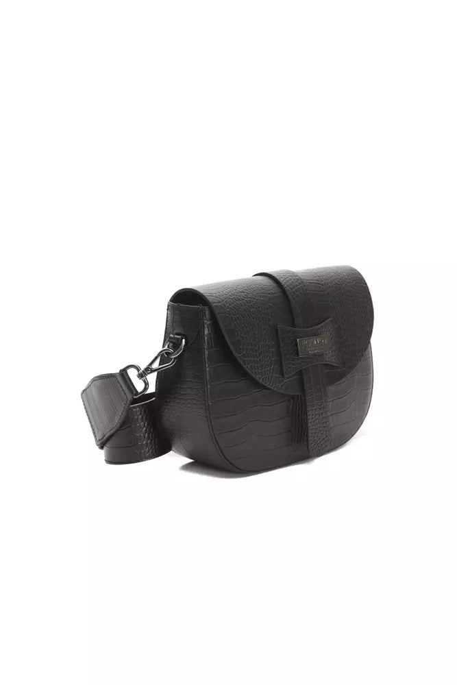 Pompei Donatella Crossbody Tasche aus Leder in Schwarz mit Kroko-Prägung