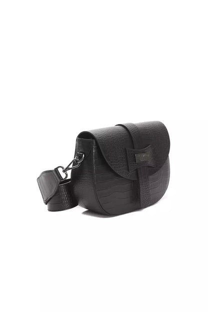 Pompei Donatella Crossbody Tasche aus Leder in Schwarz mit Kroko-Prägung