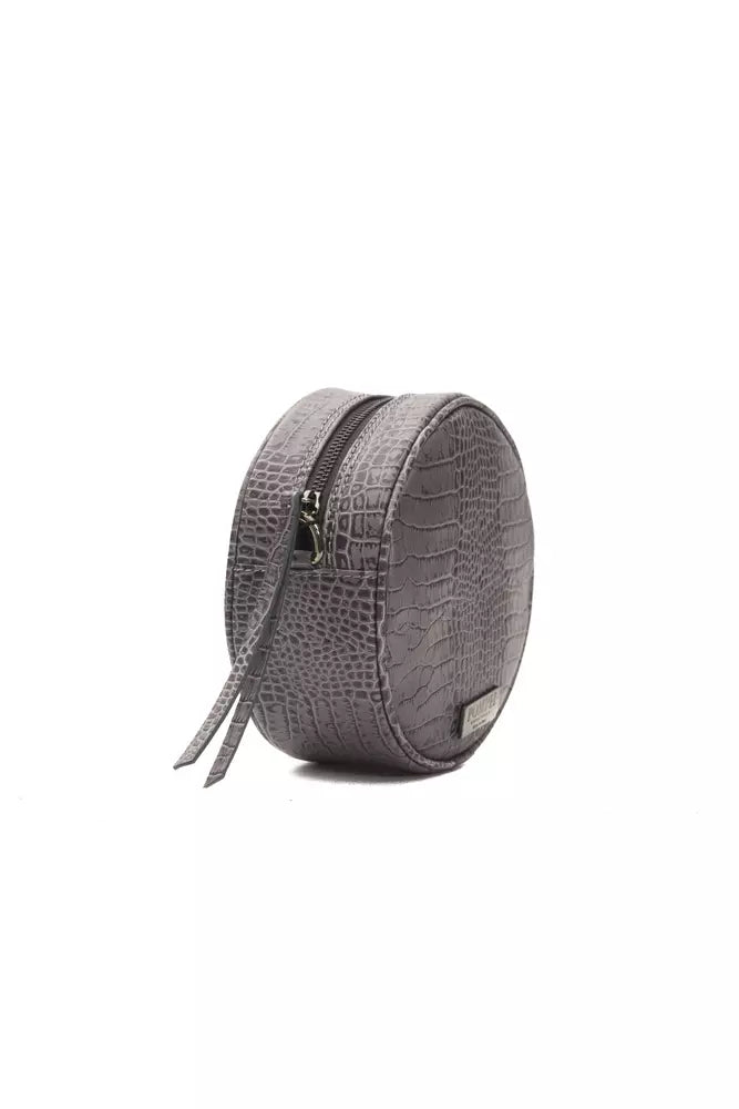 Pompei Donatella Kleine Oval Crossbody Tasche aus Leder in Grau mit Kroko-Prägung