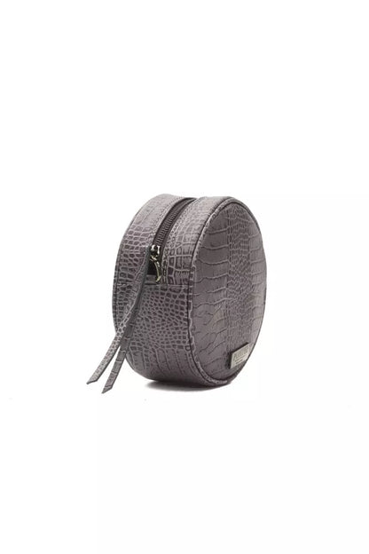 Pompei Donatella Kleine Oval Crossbody Tasche aus Leder in Grau mit Kroko-Prägung