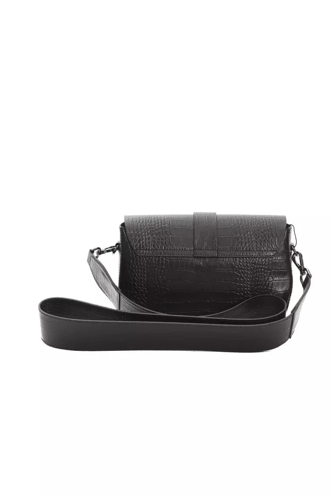 Pompei Donatella Crossbody Tasche aus Leder in Schwarz mit Kroko-Prägung