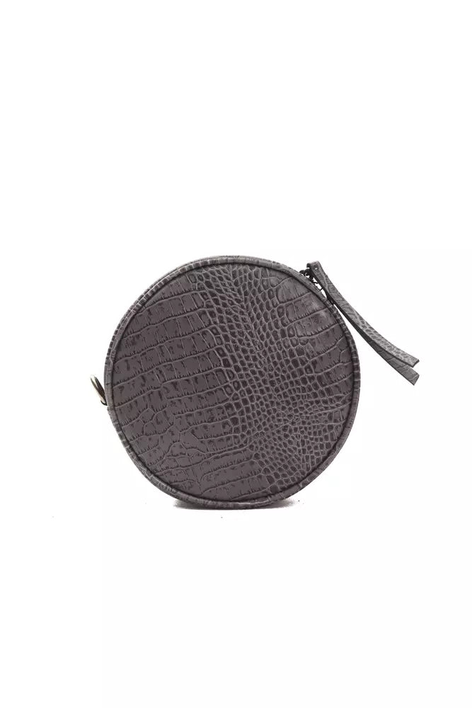 Pompei Donatella Kleine Oval Crossbody Tasche aus Leder in Grau mit Kroko-Prägung