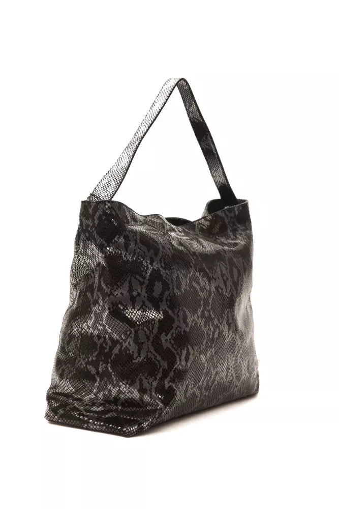 Pompei Donatella Schultertasche aus Leder in Grau mit Python-Prägung