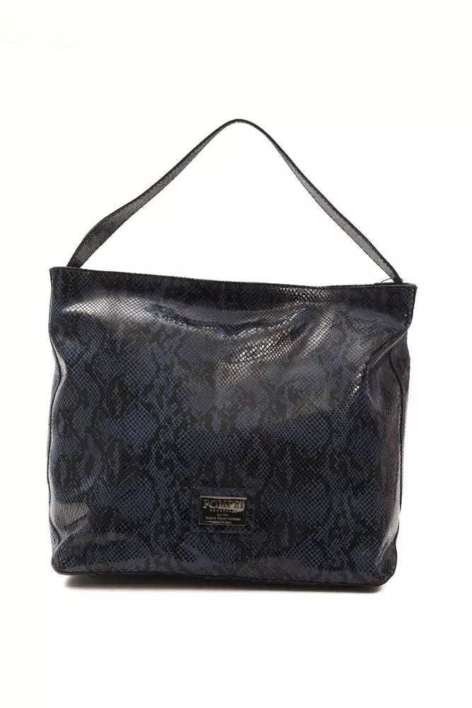 Pompei Donatella Schultertasche aus Leder in Blau mit Python-Prägung