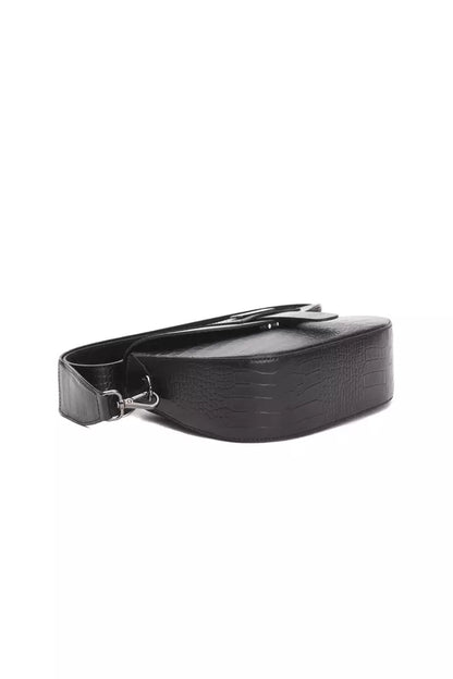 Pompei Donatella Crossbody Tasche aus Leder in Schwarz mit Kroko-Prägung