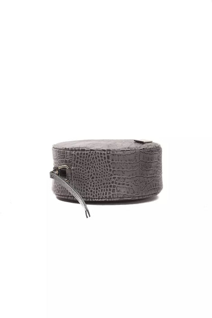 Pompei Donatella Kleine Oval Crossbody Tasche aus Leder in Grau mit Kroko-Prägung