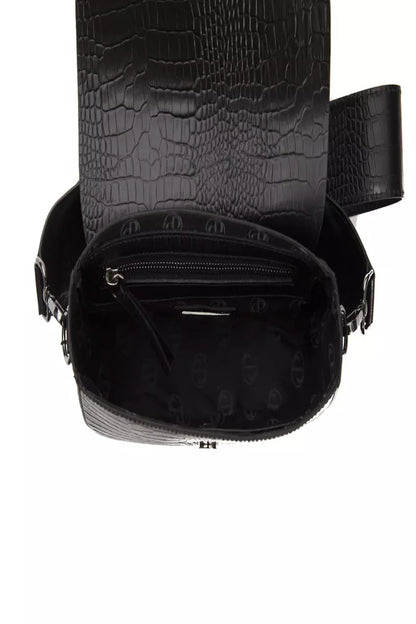 Pompei Donatella Crossbody Tasche aus Leder in Schwarz mit Kroko-Prägung