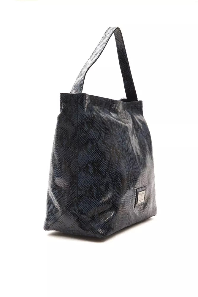 Pompei Donatella Schultertasche aus Leder in Blau mit Python-Prägung