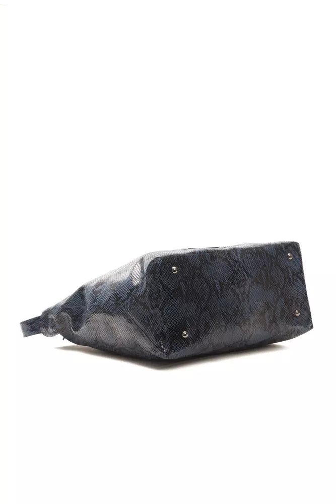 Pompei Donatella Schultertasche aus Leder in Blau mit Python-Prägung