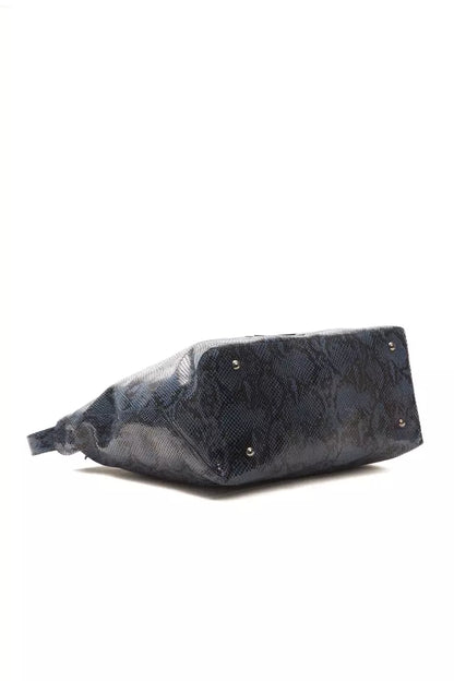 Pompei Donatella Schultertasche aus Leder in Blau mit Python-Prägung