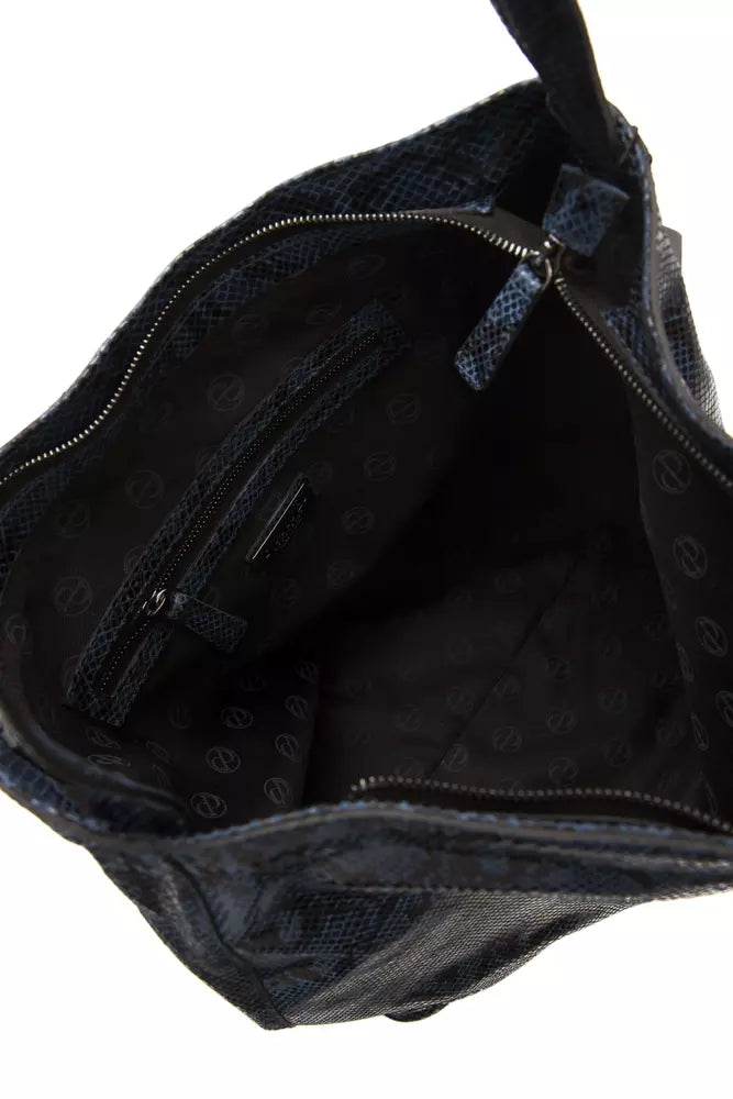 Pompei Donatella Schultertasche aus Leder in Blau mit Python-Prägung
