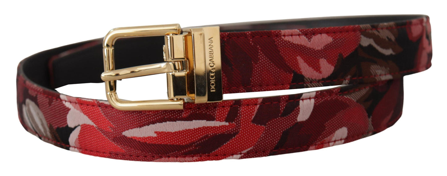 Dolce & Gabbana Gürtel aus Jacquard-Leder in Rot mit goldfarbener Metallschließe