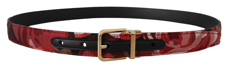 Dolce & Gabbana Gürtel aus Jacquard-Leder in Rot mit goldfarbener Metallschließe