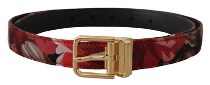 Dolce & Gabbana Gürtel aus Jacquard-Leder in Rot mit goldfarbener Metallschließe