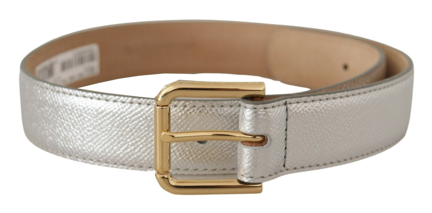 Dolce & Gabbana Taillengürtel aus Leder in Silber mit goldfarbener Logo-Schließe
