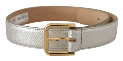 Dolce & Gabbana Taillengürtel aus Leder in Silber mit goldfarbener Logo-Schließe