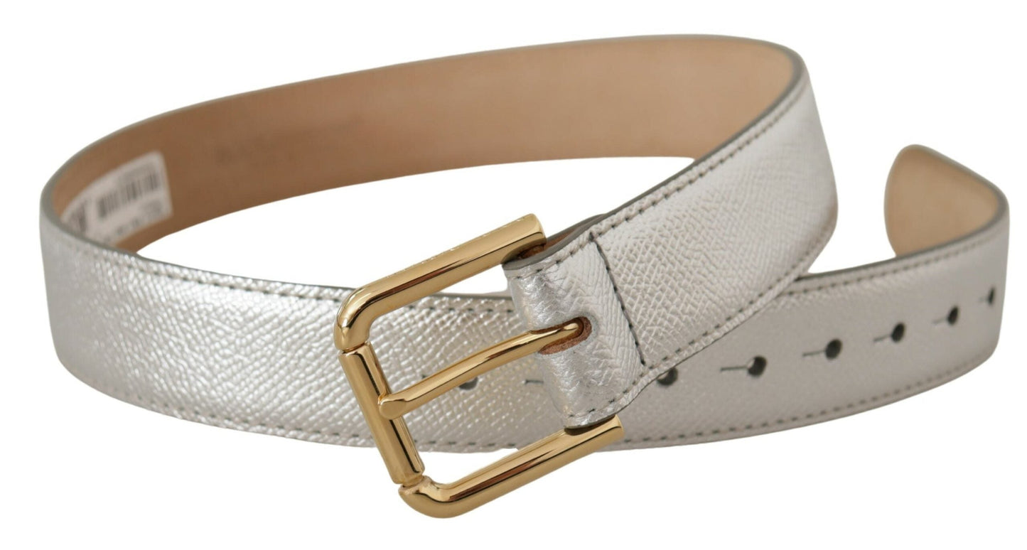 Dolce & Gabbana Taillengürtel aus Leder in Silber mit goldfarbener Logo-Schließe