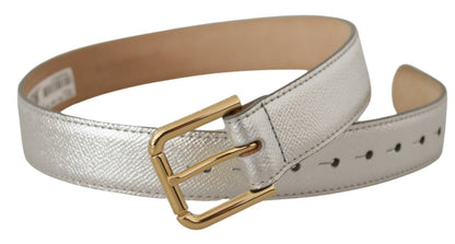 Dolce & Gabbana Taillengürtel aus Leder in Silber mit goldfarbener Logo-Schließe