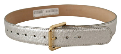 Dolce & Gabbana Taillengürtel aus Leder in Silber mit goldfarbener Logo-Schließe