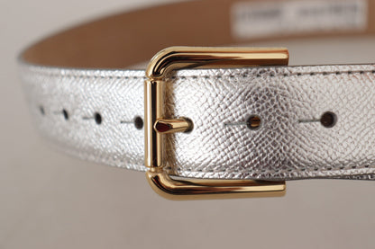 Dolce & Gabbana Taillengürtel aus Leder in Silber mit goldfarbener Logo-Schließe