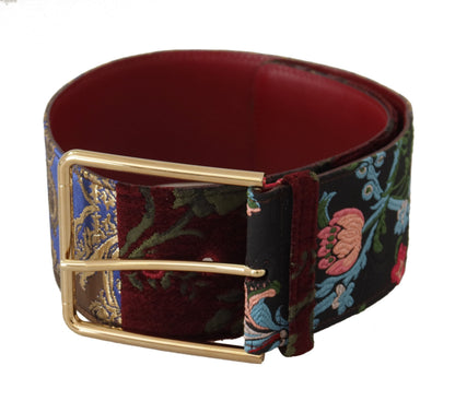 Dolce & Gabbana bestickter Gürtel aus Leder in Rot mit goldfarbener Logo-Schließe