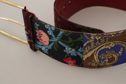 Dolce & Gabbana bestickter Gürtel aus Leder in Rot mit goldfarbener Logo-Schließe