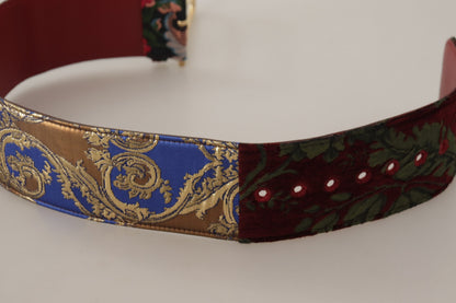 Dolce & Gabbana bestickter Gürtel aus Leder in Rot mit goldfarbener Logo-Schließe