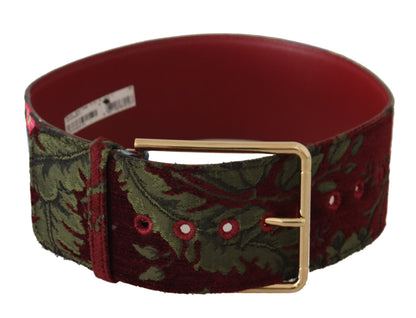 Dolce & Gabbana bestickter Gürtel aus Leder in Rot mit goldfarbener Logo-Schließe
