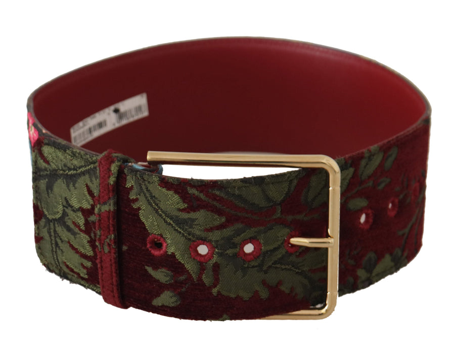 Dolce & Gabbana bestickter Gürtel aus Leder in Rot mit goldfarbener Logo-Schließe