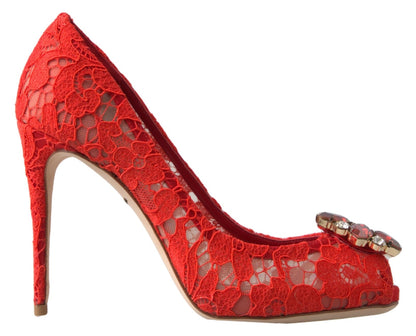 Dolce & Gabbana Taormina Spitzen-Pumps mit Kristallen in Rot