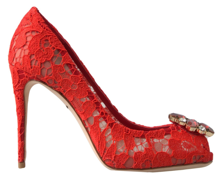 Dolce & Gabbana Taormina Spitzen-Pumps mit Kristallen in Rot