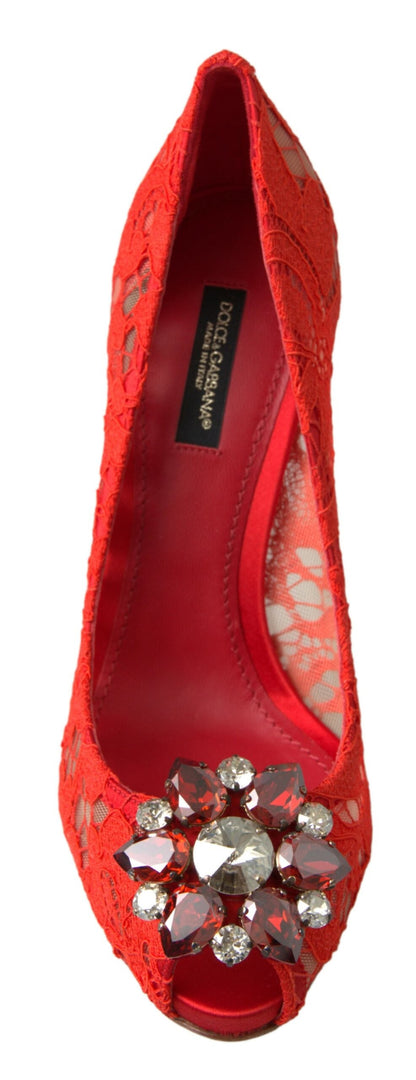 Dolce & Gabbana Taormina Spitzen-Pumps mit Kristallen in Rot