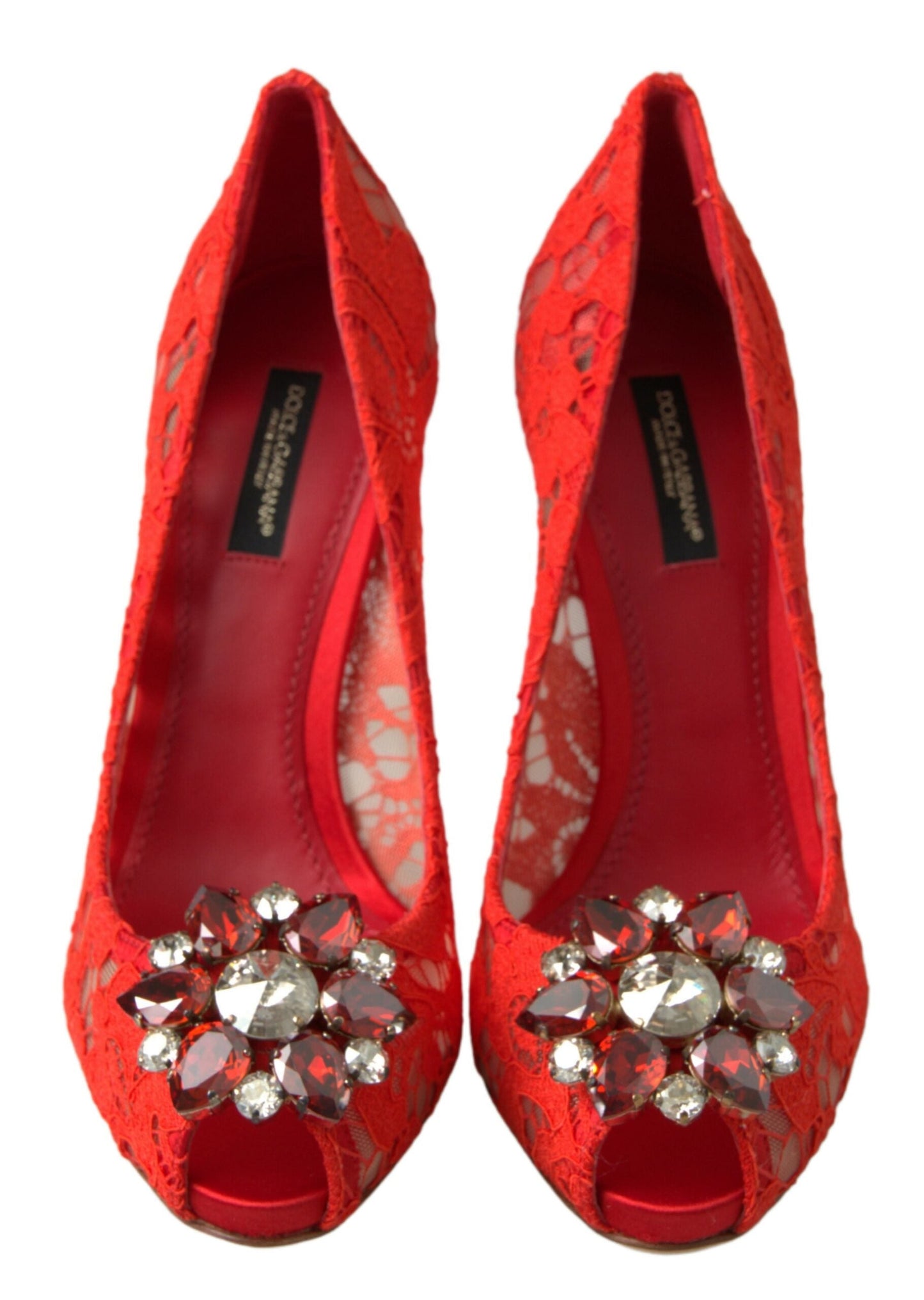 Dolce & Gabbana Taormina Spitzen-Pumps mit Kristallen in Rot