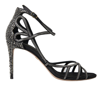 Dolce & Gabbana Keira Stiletto-Sandaletten in Schwarz und Silber mit Strass