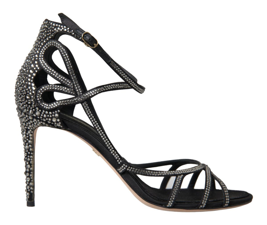 Dolce & Gabbana Keira Stiletto-Sandaletten in Schwarz und Silber mit Strass