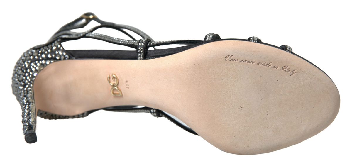 Dolce & Gabbana Keira Stiletto-Sandaletten in Schwarz und Silber mit Strass