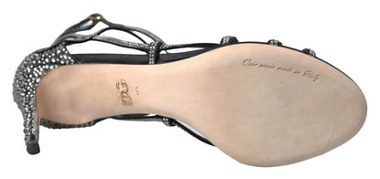 Dolce & Gabbana Keira Stiletto-Sandaletten in Schwarz und Silber mit Strass